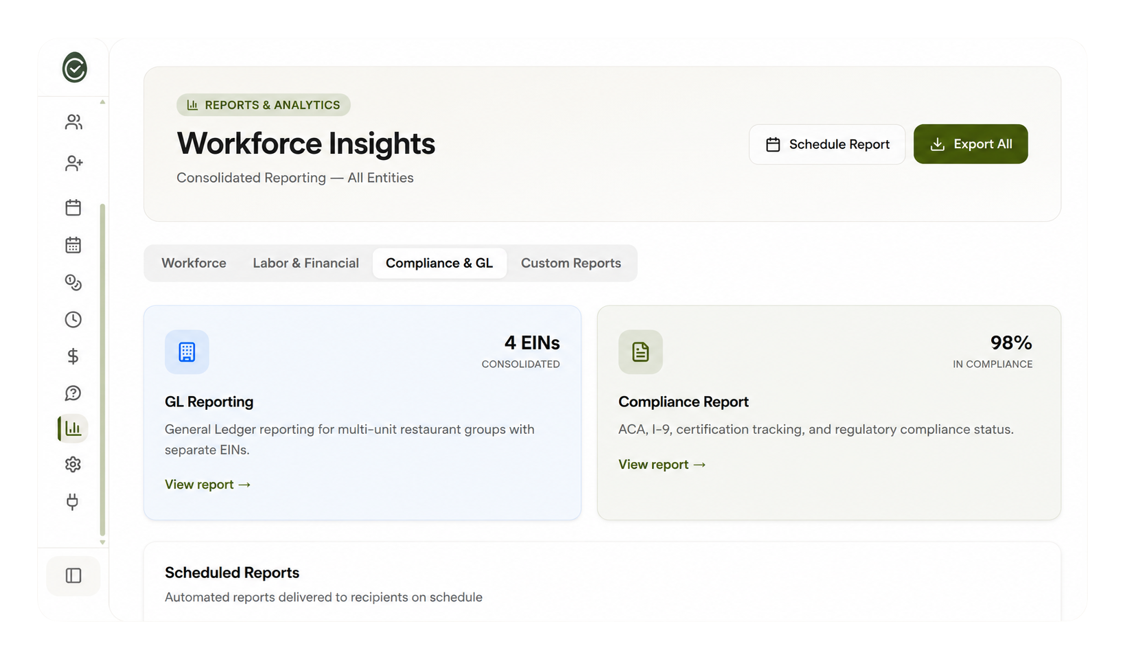 Financial clarity dashboard showing consolidated reporting across multiple EINs