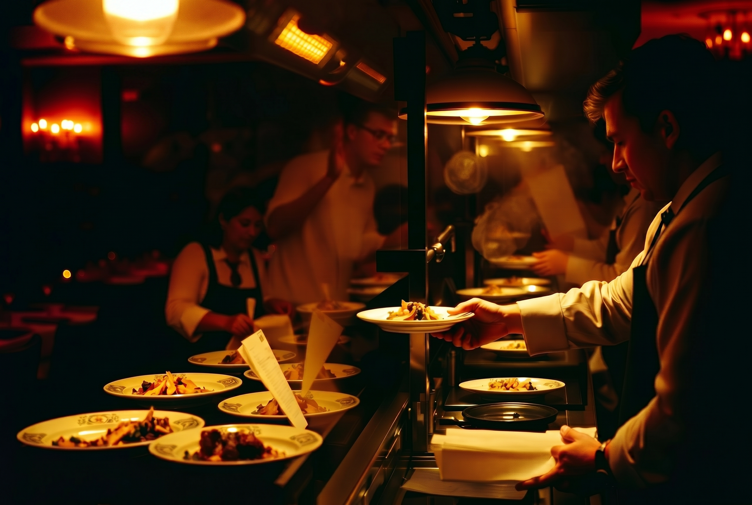 Restaurant expo line during dinner service